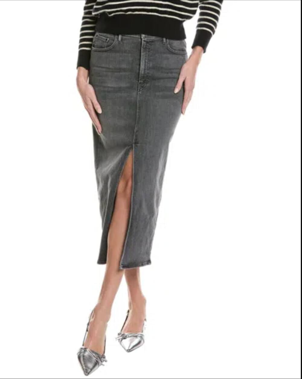 Mother The Reverse Pencil Pusher Midi Skirt in Magic 8 Ball Black Size 27